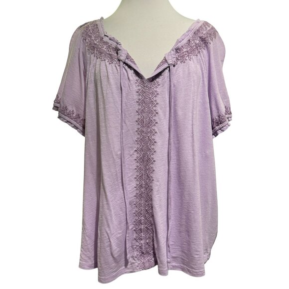 Style & Co Womens Plus 2X Embroidered Puff-Sleeve Lavender Top Peasant Boho - Picture 1 of 8